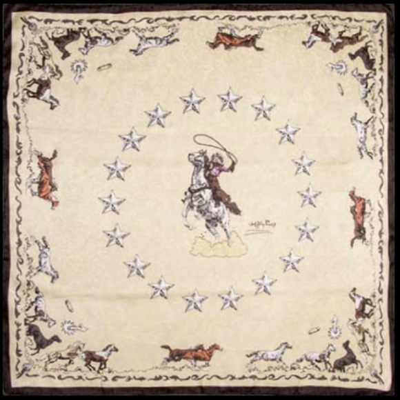 Wyoming Traders Wild Rag Cowboy Mustang Ivory Silk Scarf - 34.5"